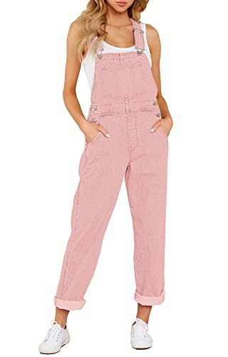 Roskiky - Salopette casual da donna in denim elasticizzato, con tasche, Rosa, XXL