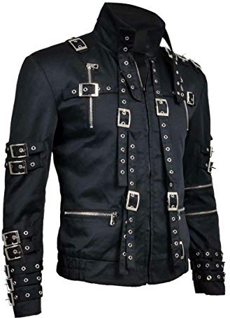 Aksah Fashion Michael MJ King of Pop Bad Concert Tour Veste de motard en coton avec ceinture Noir, Veste, XS