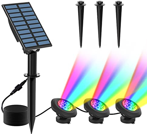 T-SUN Solar Teichbeleuchtung RGB Solar Unterwasserstrahler LED Teich Licht mit IP68 wasserdicht, RGB-Farbwechsel Landschaftsscheinwerfer Gartenbeleuchtung für Garten, Patio, Baum (3 Set)