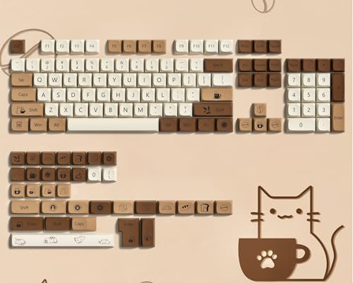 dagaladoo Cute PBT keycaps,Coffee Cat, XDA Profile Keyboard Keycaps