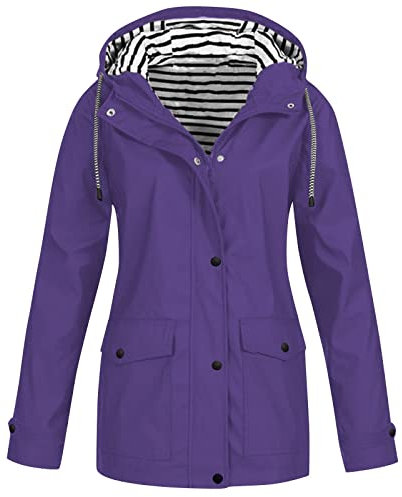 Générique Imperméable Femme Coupe Vent Veste de Pluie avec Capuche Casual Zippé Chaude Manteau de Travail Sport Grande Taille Randonnée Parka Marque Mi Saison Adulte Jacket Violet M