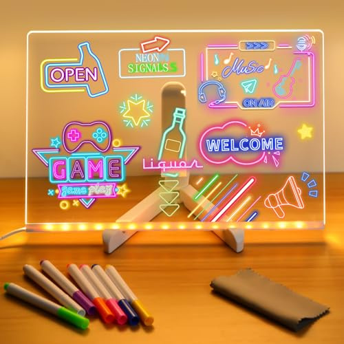 Niaoyun Led Note Board with Colors, Glowing Acrylic Dry Erase Board with Light, Light up Dry Erase Board Memo Message Board Note Glass Led Board (Large 11.8 * 7.9in)