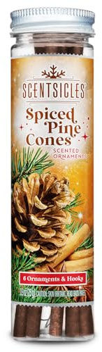 Scentsicles Spiced Pine Cones Scented Christmas Ornaments with Hooks - 1 Bottle (6 Sticks Total)