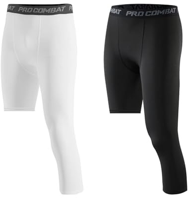 GEBIN Lot de 2 Leggings Sport pour Homme, Pantalon de Compression 3/4 à Une Jambe, Collant Technique pour Basket, Running et Fitness (White+Black (Left 3/4),S)