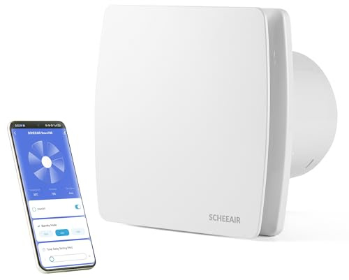 SCHEEAIR Nova100 100mm Smart WiFi Badlüfter mit Luftfeuchtigkeitssensor, Bewegungsensor und Nachlaufzeit zur Wandmontage, Deckenmontage, Abluftventilator für Bad, Dusche, Wandventilator weiß