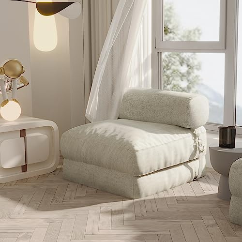 Johnear Divano da Terra Pieghevole, Divano Letto Futon da Pavimento,Divano Letto Pieghevole, divano letto convertibile, Materassi da Letto Leggero con Poggiatesta,per soggiorno, camera da letto(Beige)