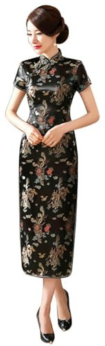 ZNLFS Vestido Cheongsam para mujer, vestido de noche de manga corta, ajuste slim, retro, largo, estampado, con cuello mao, estilo Bodycon, Qipao, 34