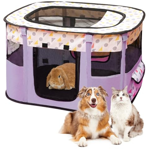 Parc pour chiot pliable pour chiens, chiots, tissu Oxford, tente rectangulaire pour chiens, lapins, cochons d'Inde, chats, pour l'intérieur ou l'extérieur, 70 x 55 x 40 cm, lilas