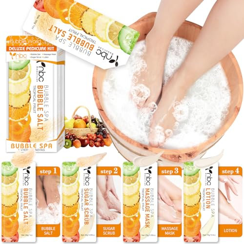 nbc BeautiLab Fußmaske: Blasensalz, Zuckerpeeling, Massagemaske, Massagelotion in einer Box, 4 Schritte Fußpflege zur Entfernung von Hornhaut, Fussbad Zusatz für Rockene Füße (1 Set, Zitrus)