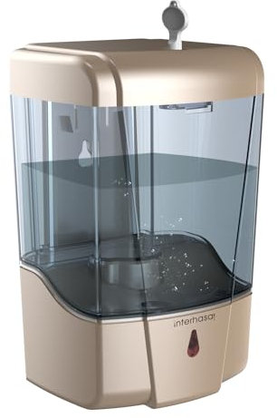 interhasa! Dispensador de jabón automático de 600 ml/20 oz para montaje en pared, dispensador de jabón sin contacto con sensor de movimiento por infrarrojos para cocina y baño (dorado)