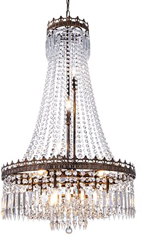 Wellmet Hängende Kristall-Kronleuchter, Modern Kronleuchter Kristall Leuchte, Deckenleuchtegroßer Durchmesser, Vintage-Stil für Esszimmer, Küche, Wohnzimmer, Schlafzimmer, Flur [Energieklasse A]
