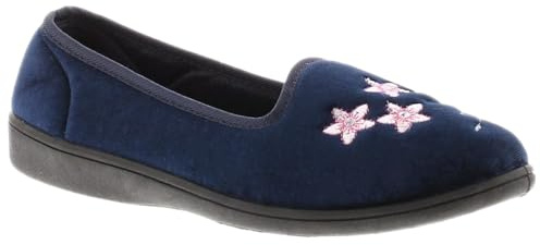 MyShoeStore Dr Keller Orthopaedic Wide Fit Slippers Women's Touch Fastening Warm Lined Winter House Shoes with Plush Upper and Hard-Wearing Sole, Navy Vera, 6 UK