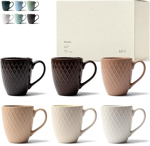 KIVY Muggset på 6 x 400 ml – stora kaffekoppar – keramik – modern kaffeskål
