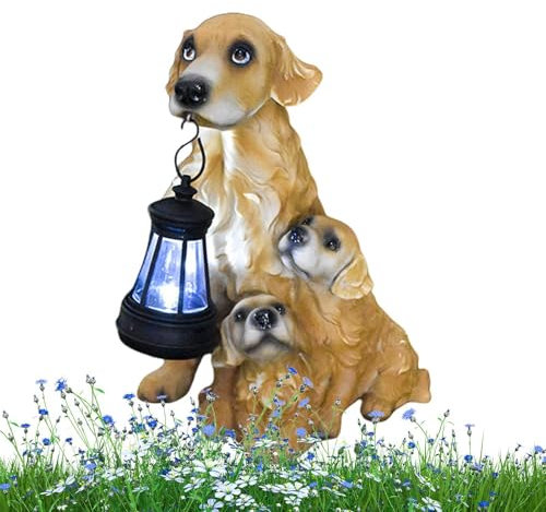 Uhngw Hundestatuen für den Außenbereich,Hundestatue mit Solarlaterne, Solar-Garten-Hunde-Statuen-Licht, 19 cm große Gartenskulptur, Solarstatuen für den Außenbereich für Terrasse, Balkon,
