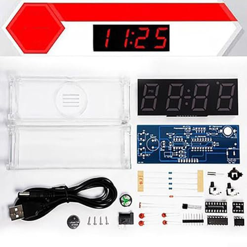 Learn Circuitry with this DIY Electronic Clock Kit Featuring Temperature Display and Alarm Functionality (Red)