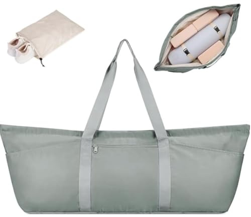 DYUEE Gym Bag Womens Large Yoga Bag, Foldable Tote Bag with Shoes Bag and Wet Compartment, Ladies Pilates Mat Bag with Adjustable Mat Strap, for Travel, Beach, Gym, Work, School