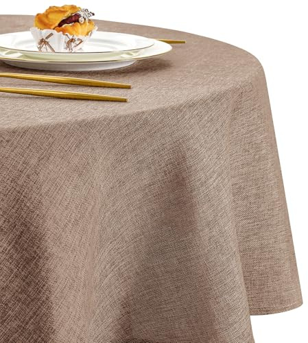 DWCN khaki bordsduk rund 140 cm linneutseende trädgårdsduk väderbeständig