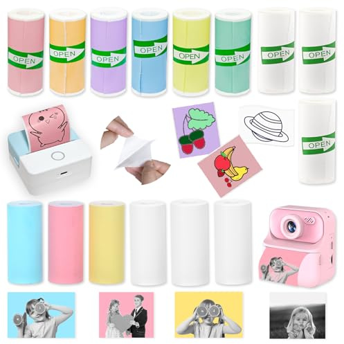 15 Rolls 2-in-1 Mini Printer Paper - 9 Sticky Rolls & 6 Plain Rolls Compatible with M02/T02 Printers(Remove Inner Paper Holder), Thermal Sticker Paper for Photos, Lists, Study Notes & Scrapbooking