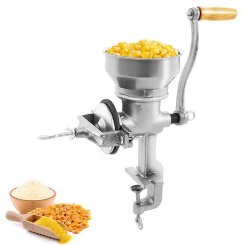 Macina per cereali manuale, 500 ml, regolabile, con imbuto basso e morsetto da tavolo, in acciaio inox, per noci, caffè, cereali, semi, mais, spezie,