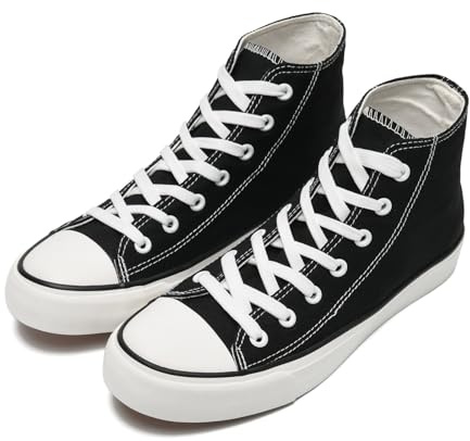 Scarpe in tela da uomo e donna, scarpe da ginnastica alte alla moda, scarpe da passeggio casual con lacci, Nero , 42 EU