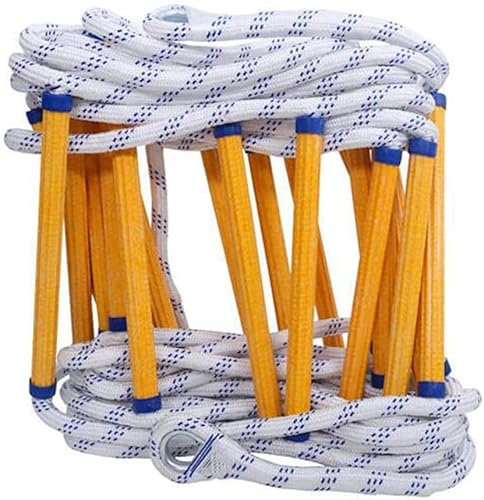 Escalera de Cuerda de Seguridad para emergencias en Caso de Incendio, con Ganchos, Color único, 20 m, 65 pies.