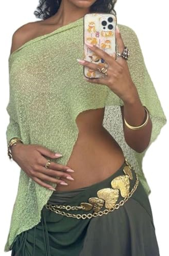Women Sheer Poncho Top Crochet Lightweight Shawl Beach Cover Up Rave Festival Vacation Outfits Summer Going Out Tops Green