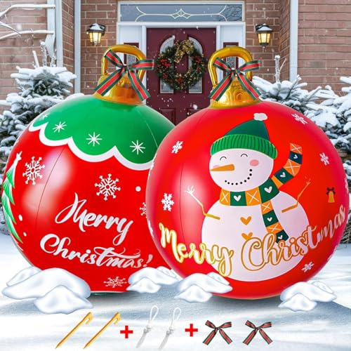LATERN 2 Pezzi Giganti Palline di Natale Gonfiabili, 60CM PVC Palle Decorativa Gonfiabile Neve Pupazzo Albero Ornamenti Natalizia per Natale Interno Esterno Giardino Prato Cortile Portico Decorazione