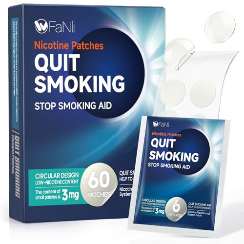 60 Count - Nicotine Patches 3mg (Applicable to Step 1/Step 2/Step 3), Transdermal Stop Smoking Aid for Craving Relief, Flexible Dosing with Fast-Acting Nicotine Replacement Therapy