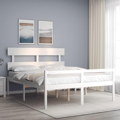 Genérico Cama Personas Mayores cabecero Madera Maciza Blanco 160x200 cm, Camas y somieres Blanco,3195362