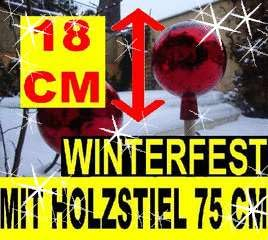 BTV Gartenkugel 18 cm gartenkugeln KOMPLETT MIT Holz-STIEL, Gartendeko FROSTSICHER, LICHTECHT und Winterfest, groß rot Rosenkugel Gartenkugeln rot Rosenkugeln Garten Deko Winter Gross