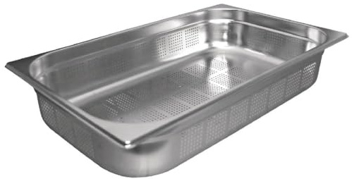 Vogue - Bac GN 1/1 perforé en inox 13,5 L, profondeur : 100 mm, idéal pour égoutter les aliments - compatible avec le réfrigérateur, le congélateur, la cellule de refroidissement et le four, K841
