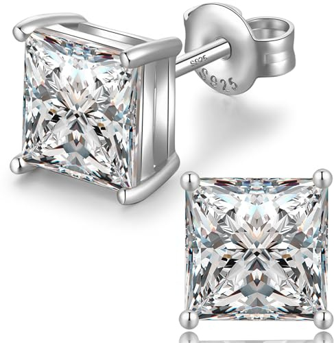 Orecchini Uomo Diamanti Argento 925 Donna Orecchini Punto Luce in Argento 925 con Zirconi Bianchi Taglio Diamante 4mm