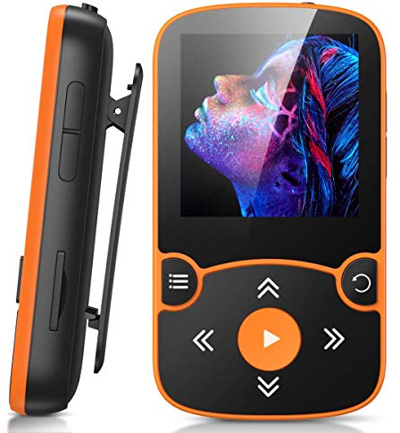 32GB MP3 Player with Clip, AGPTEK Bluetooth 5.0 Lossless Sound with FM Radio, Voice Recorder for Sport Running, Supports up to 128GB TF Card,Orange