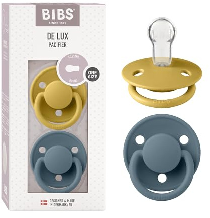 BIBS Pacifiers - De Lux Collection | BPA-Free Baby Pacifier | Made in Denmark | Set of 2 Mustard/Petrol Color Premium Soothers | Size One Size