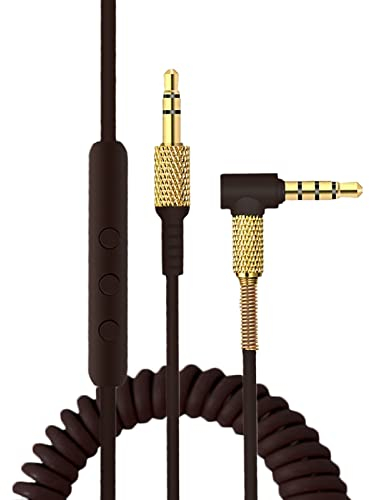 Aiivioll Ersatz Audio Kabel Kompatibel mit Marshall Major 1/Major 2/Major 3/Marshall Monitor Kopfhörer,Gewickeltes Stereo Audio Verlängerungskabel mit Remote Mikrofon und Lautstärkeregler(Braun)
