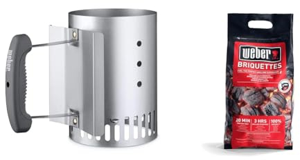 Weber Cheminée d’Allumage Compacte Rapidfire (20,32cm H x 14,73cm L x 26,42cm P), Métal & Briquettes de Charbon de Bois, Noir, 4 kg