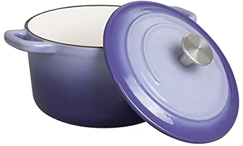 Casseruola Con Coperchio Pentola In Ghisa Smaltata Pentola Rotonda Per Zuppa Profonda, Pentola Antiaderente Per Brasare Al Vapore Cuocere Alla Griglia Saltare Arrosto Sobbollire,Rosa-16cm (Viola 18c