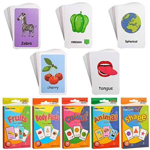 180 Flashcard di Apprendimento, Carte Flash Inglese - Frutta, Animali, Colore,Forma, Parti del Corpo, Educative Cards Carte Cognitive per giocattoli educativi precoci di apprendimento giocattolo