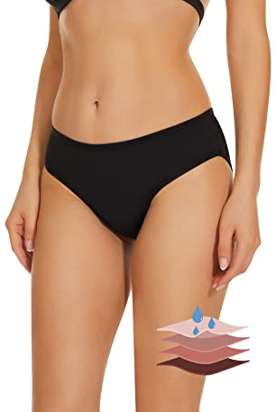 Leovqn Period Swimwear Leakproof Swim Bottoms UPF 50+ Waterproof Menstrual Bathing Suit Bikini Bottom for Teens Women New Black