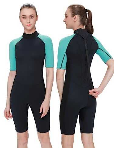 FLEXEL Muta Corta da Donna Uomo 3mm Shorty Wetsuit, 2mm Costume da Bagno Termico, Muta sub a Maniche Corte in Neoprene chiusura lampo posteriore per Surf Nuoto Snorkeling