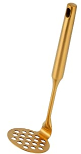 BISDARUN Presse-purée en acier inoxydable 304 (18/8) pour légumes, fruits, ail, aliments, presse-purée à main en métal (20,3 cm de long x 6 cm de large, or)