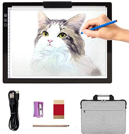 A4 kabellose Leuchttisch mit Tasche,wiederaufladbare,akkubetriebene Leuchtplatte,stufenlos dimmbar,6 Helligkeitsstufen,kabellose lichtpad zum Zeichnung,Skizzierung,Diamond Painting,Animation,Malen