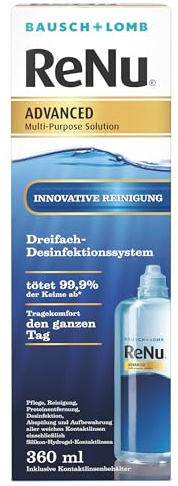 Bausch + Lomb ReNu Advanced, Kombilösung mit 3fach Desinfektion - Kontaktlinsenreiniger, Aufbewahrungslösung, für weiche Linsen, 1 x 360 ml