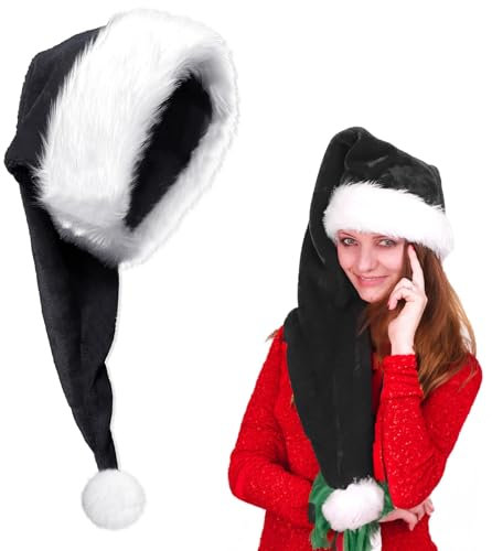 75cm Plüsch Nikolausmütze,Warm Dicker Nikolaus Mütze für Erwachsene Weihnachtszubehör,Deluxe-Weihnachtsmannmützen mit Samt und Plüschbesatz für Weihnachts Neujahr Geschenke Weihnachtsfeier Lieferungen