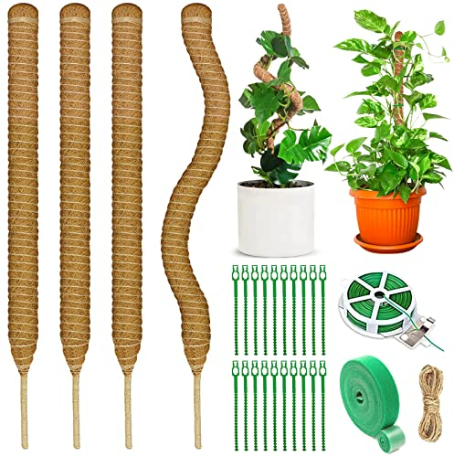 VIPNAJI 4 Pièces Tuteur Plante Grimpante sur Piquet de Plante 70cm, Support de Plante Tuteur de Coco Pliable Poteau de Croissance de Plantes Grimpantes pour Maison Jardin Intérieur Plante Monstera