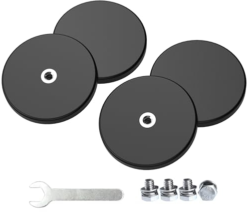 Magnetpro 4 Pieces Strong Rubber Coated Mounting Magnets Anti-Scratch & Anti Corrosion, Over 30 LB Adhesive Power, with 1/4-20 Stainless Steel Thread Hole and Screw for PTZ, Camera
