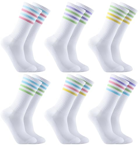 Utensilsto 6 Paare Tennissocken Damen Socken Baumwollsocken 36-42 Atmungsaktive Sportsocken Weiß Retro Crew Socken