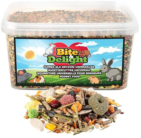 Naturlig gnagarmat Bite & Delight - idealisk för gerbiler, möss och råttor - högkvalitativa spannmål - utan socker och kemiska tillsatser - 2500ml - 1,55kg