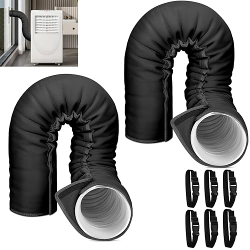 Portable AC Hose Insulation Sleeve Set of 2, Portable Air Conditioners Insulated Hose Cover Wrap, Fit 5 & 5.9 Diameter Exhaust Hose, Easy Installation with 6*Adjustable Buckle Straps, Black