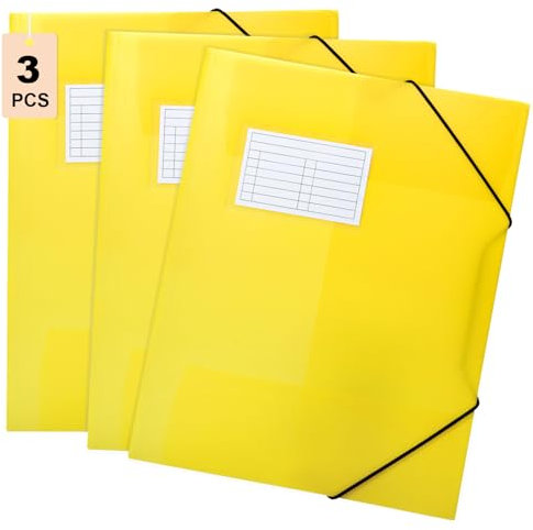 DoocliB Sammelmappe A4 3er Set, Eckspannermappe aus Kunststoff mit Gummizug - Stabile & Langlebige Plastik Mappe für Schule, Kinder (Gelb 3 Stück)